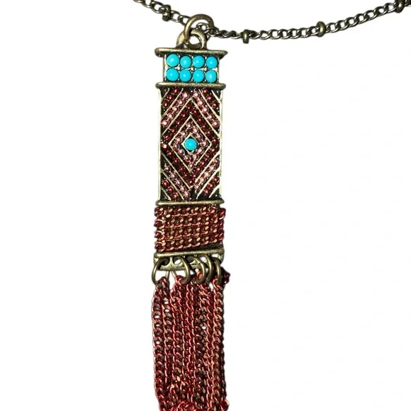 Plunder Turquoise & Copper Tassel Necklace - Picture 2 of 3